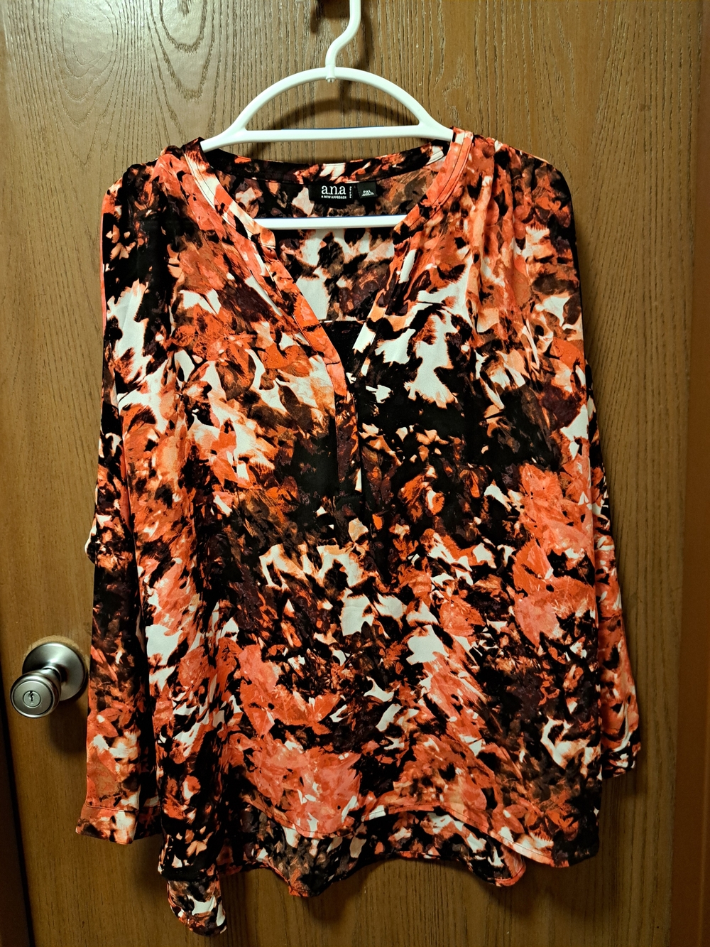 a.n.a Orange and Black Abstract Floral V-Neck Blouse